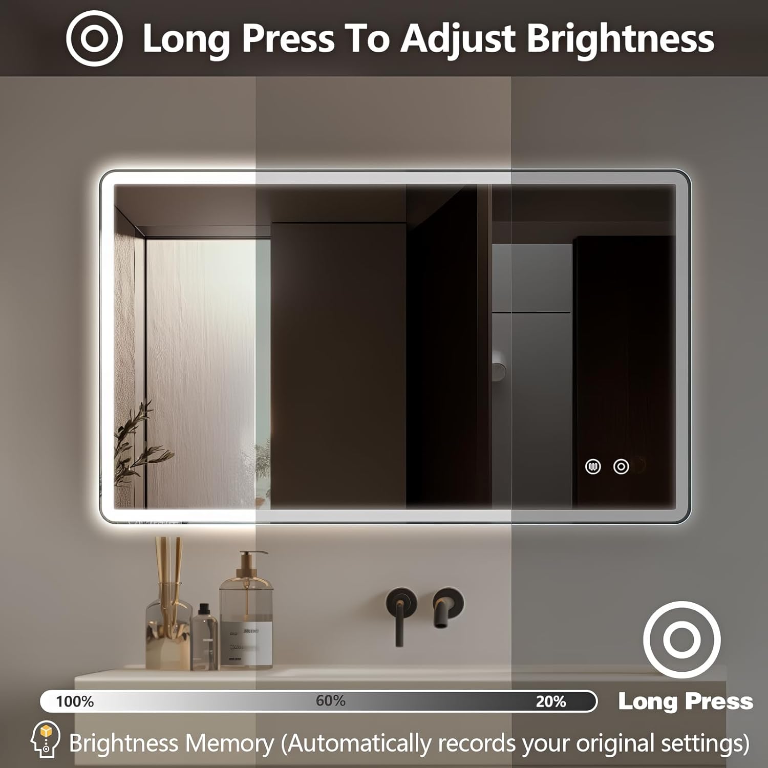 Niccy Led Mirror for Bathroom, 40"x24" Frameless Frontlit and Backlit Mirror for Wall Lighted Mirror with Bedroom 3 Color, Defogger, Explosion-Proof, HD Glass, IP65 Vanity Mirror Horizontal/Vertical