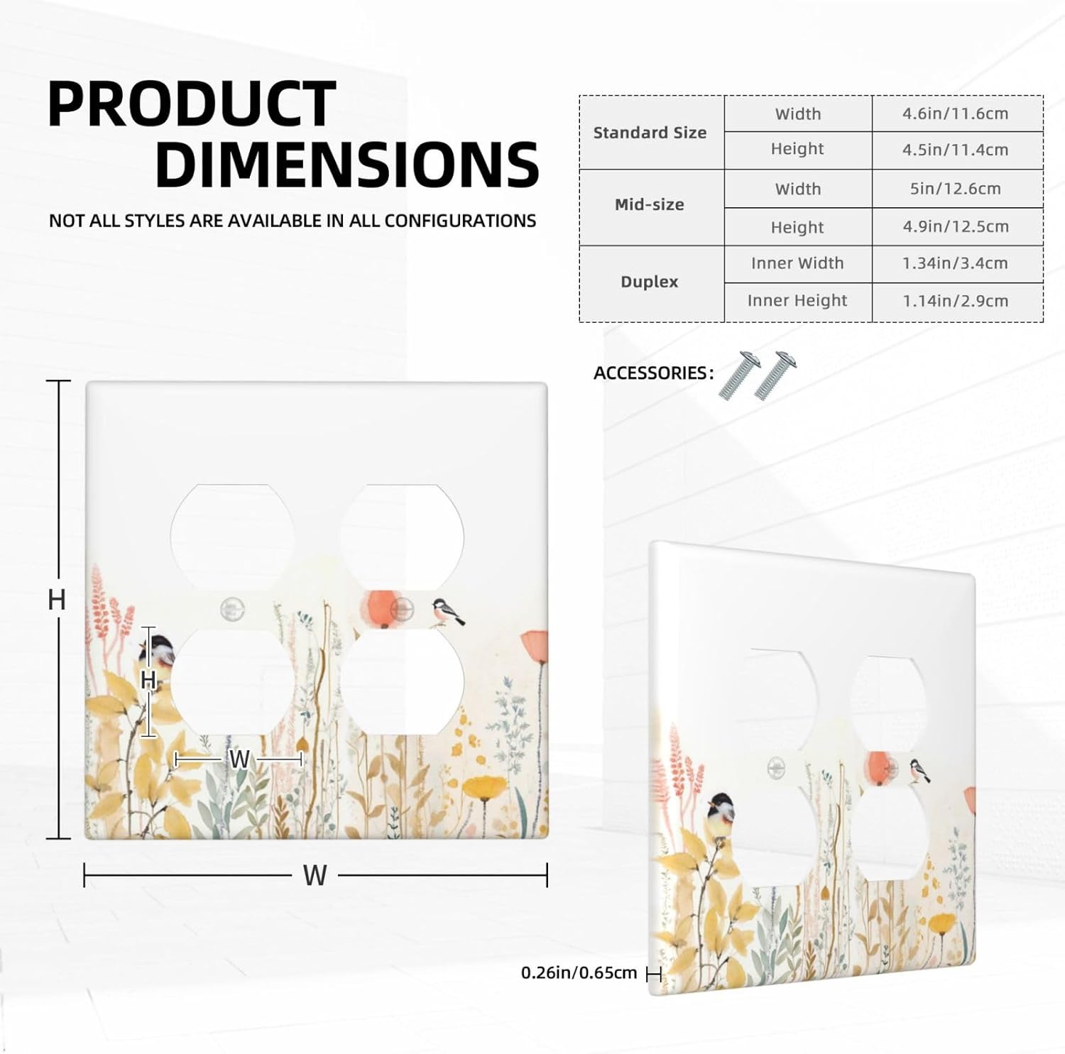 Outlet Covers Colorful Floral Watercolour Cuddly Bird 2 Gang Double Duplex Decorative Light Switch Covers Electrical Wallplates Socket Faceplate For Bed Room Living Room Decor
