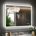 WTTY 40"X36" LED Bathroom Mirror with Black Frame, Bathroom Vanity Mirror with Lights for Wall, Front Light and Backlit, Anti-Fog, Dimmable, 3 Colors, Shatterproof, Memory, Horizontal/Vertical