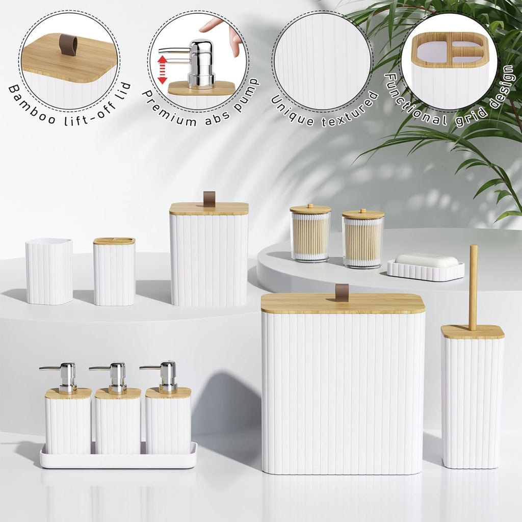 Bathroom Accessory Set - White Bathroom Set, 12PC Bathroom Accessories Set, White Bathroom Accessories Set, Mini Trash Can, Toilet Brush, Trash Can & Soap Dispenser