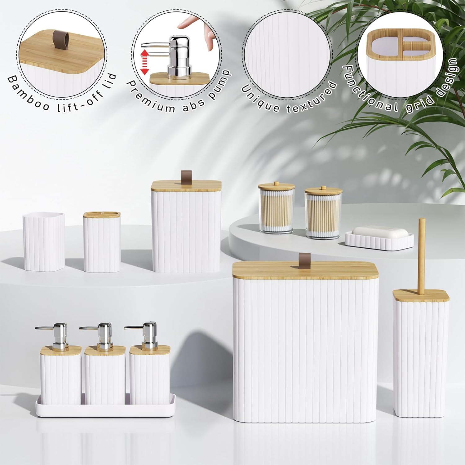 Bathroom Accessory Set - White Bathroom Set, 27PC Bathroom Accessories Set, Bathroom Sets with Shower Curtain and Rugs, Mini Trash Can, Toilet Brush, Trash Can & Soap Dispenser