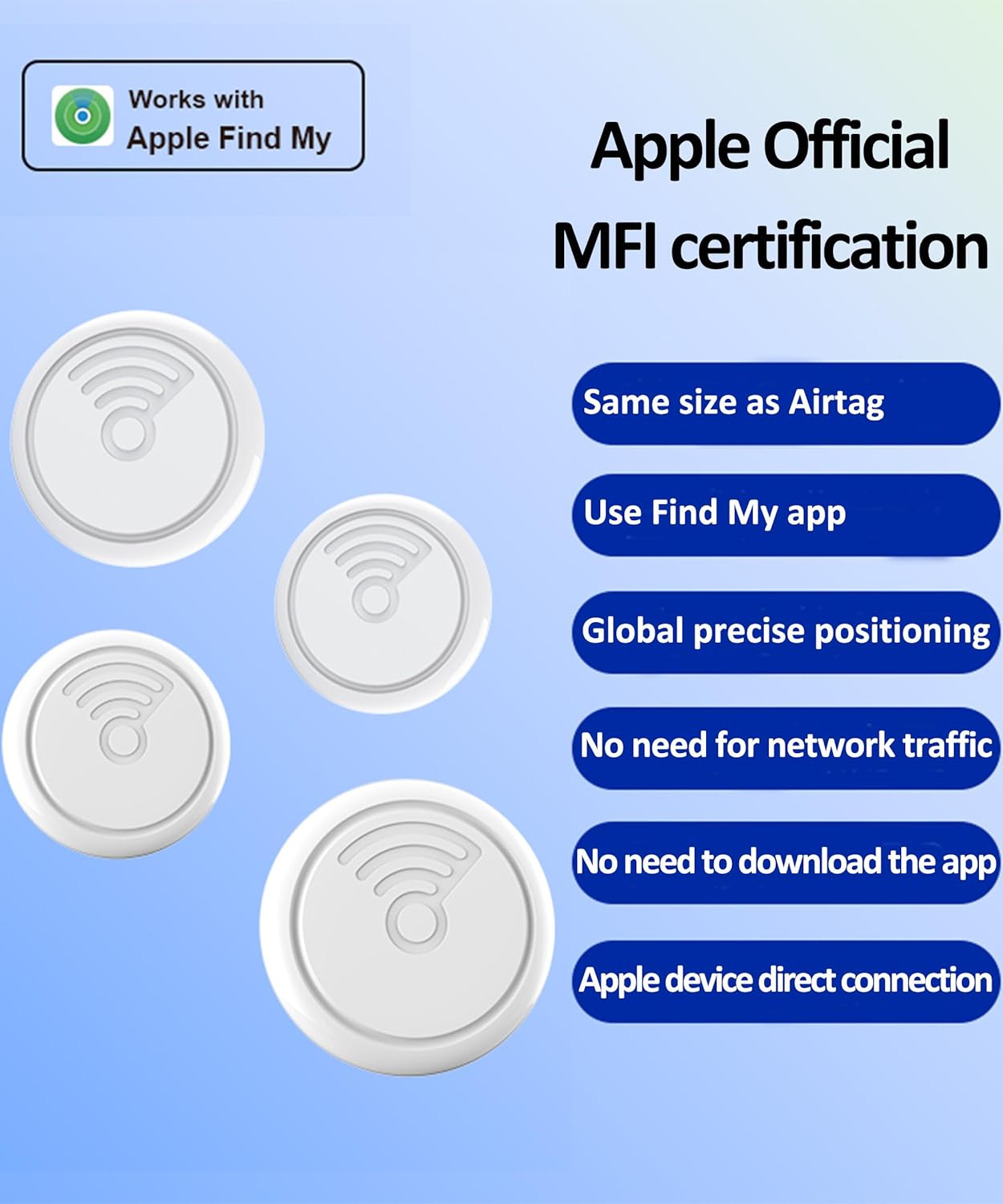 Air Tags-4 Pack: High Capacity Battery | IP65 Waterproof, Smart Tags Works with Apple Find My (iOS only) Bluetooth Tracker Tag Locator for Keys,Luggage,Backpack etc
