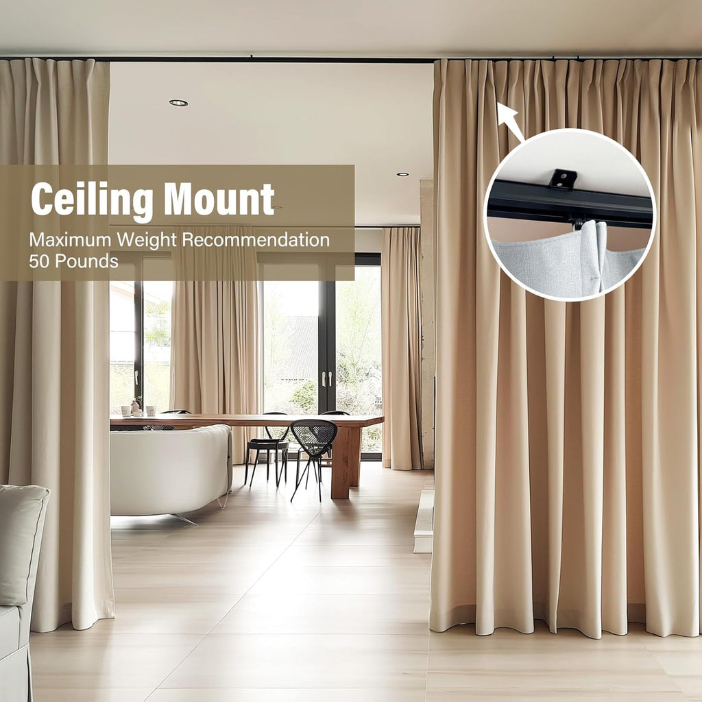 Ceiling Curtain Tracks,Curtain Track Wall Mount,Track Curtains Rod Ceilings Mount Heavy Duty Ceiling Tracks for Curtains Room Divider Rod with Hooks,Black 3-6ft