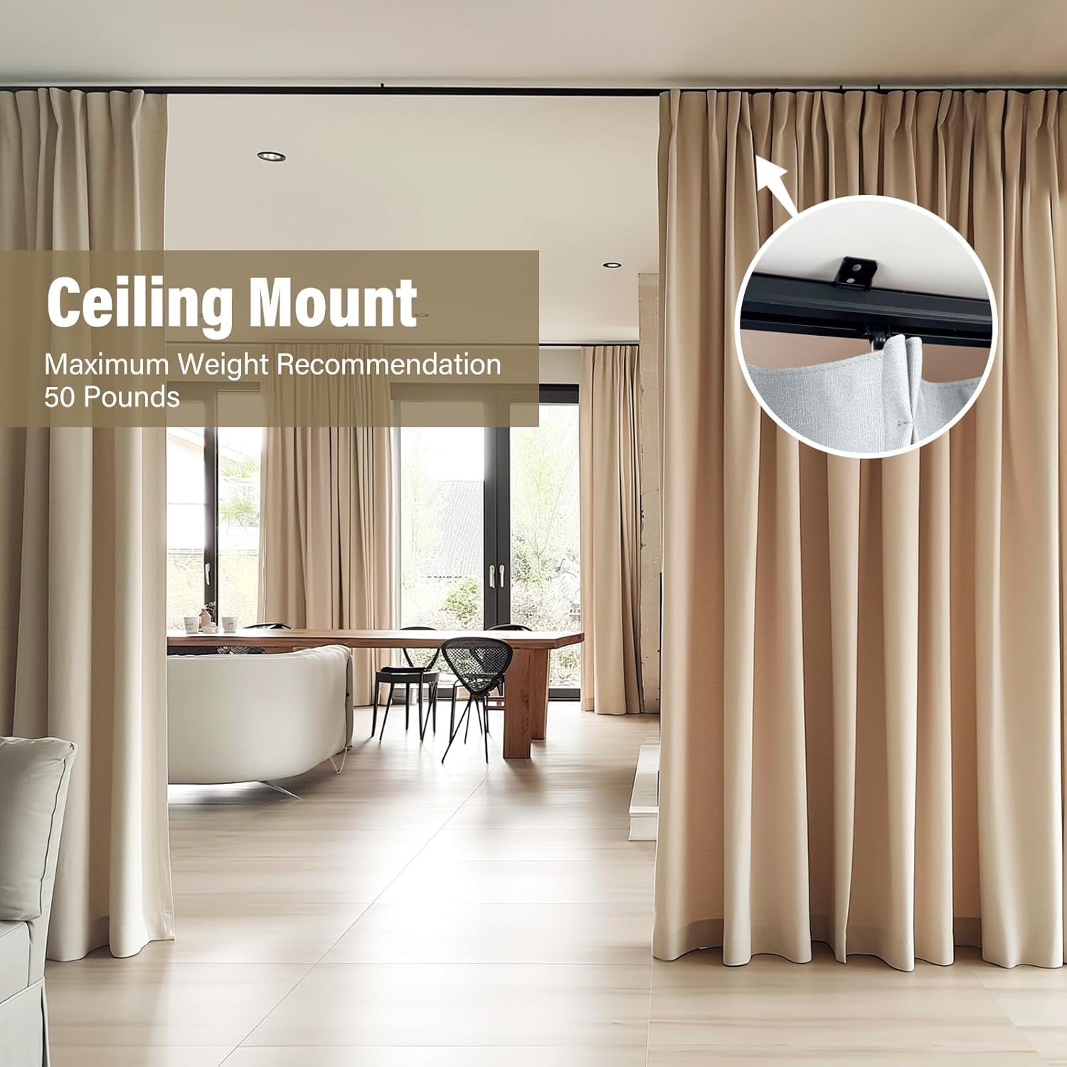Ceiling Curtain Tracks,Curtain Track Wall Mount,Track Curtains Rod Ceilings Mount Heavy Duty Ceiling Tracks for Curtains Room Divider Rod with Hooks,Black 3-12ft