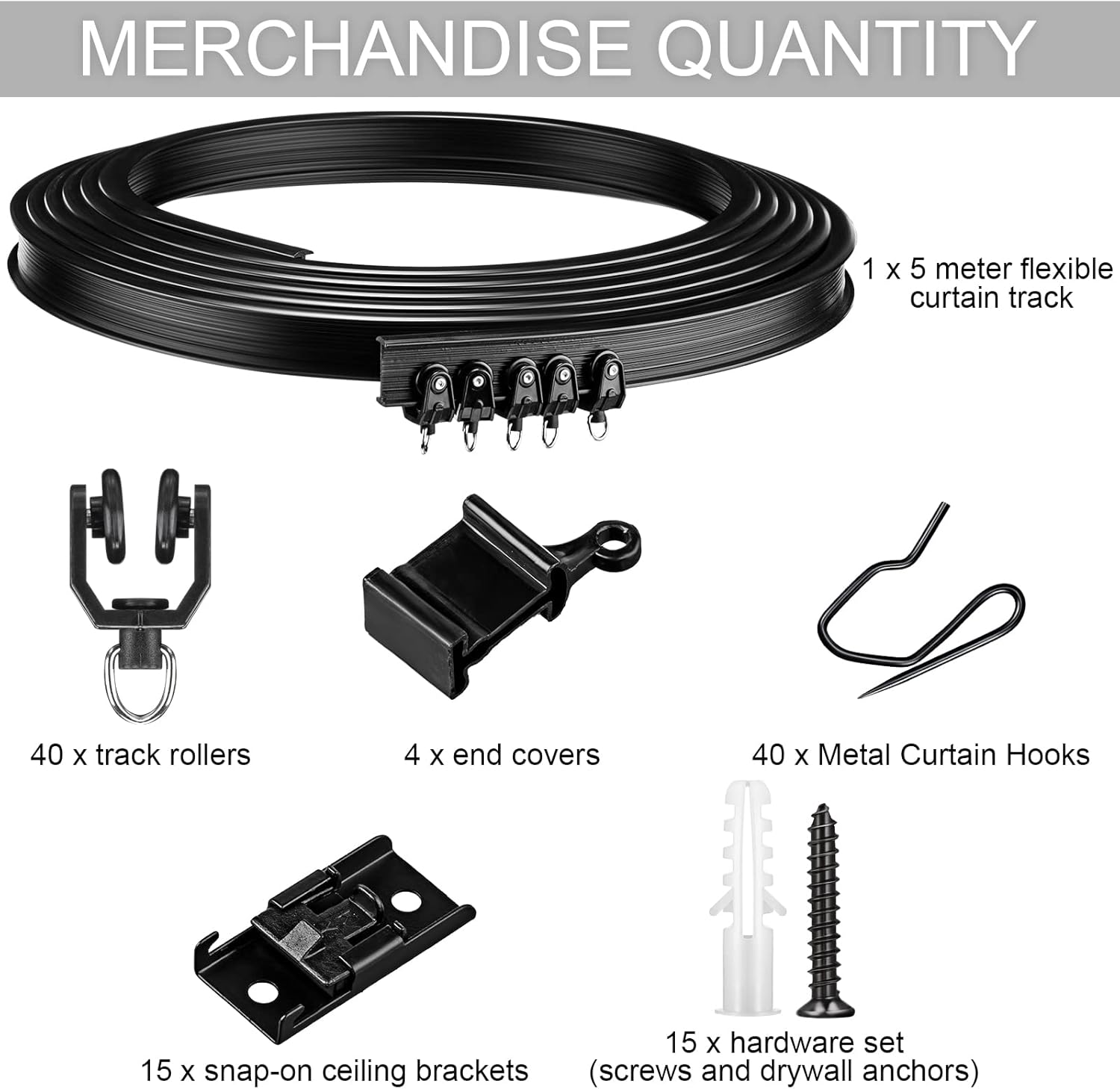 Jetec Curtain Tracks Ceiling Flexible Curtain Track Bendable Rail Curved Wall Mounted for Living Room Bedroom Divider Rod RV(5 Meter/ 16.4 Feet,Black)