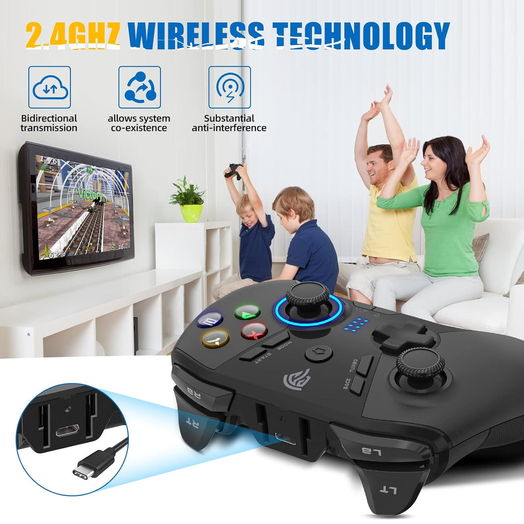 EasySMX 2.4G Wireless Gaming Controller for Windows PC, Steam Deck, PS3 & Android TV Box, Plug and Play Gamepad with Dual Vibration, 4 Back Paddles, Up to 14-Hour Battery Life