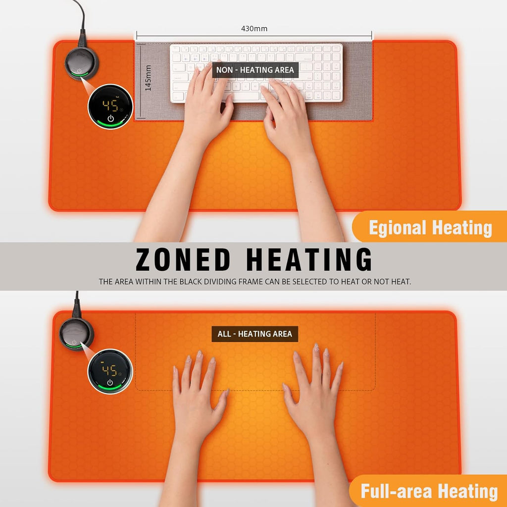 Heated Desk Pad Mouse Pad - 3-Level Temperature Control, 6-Level Timer (4-9 Hours), PVC Material, Desk Mat for Keyboard and Mouse,31.5" x 13"