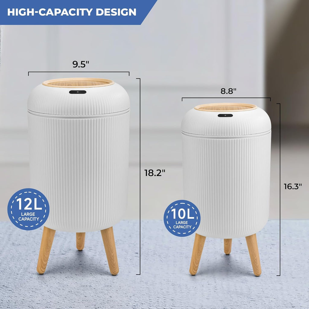 Pukomc 2 Pack Automatic Trash Can 12L /3 Gallon and 10L /2.64 Gallon Bathroom Trash Bin with Lid Touchless Small Smart Motion Sensor Garbage Cans for Kitchen, Bathroom,Living Room and Bedroom