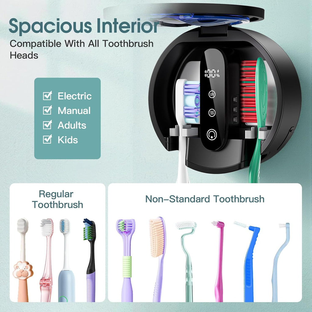 Toothbrush Holders for Bathroom,Wall-Mounted Toothbrush Holder,Smart Toothbrush Organizer with LED Screen and Drying,Rechargeable Tooth Brush Holder for Home & Travel