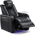 Weilianda Home Theater Seating Top Grain Leather Recliner Chair Power Headrest and Recline Movie Seats Gaming Sofa with Tray Table Type-C USB Charge Cup Holders Row of 1 Black