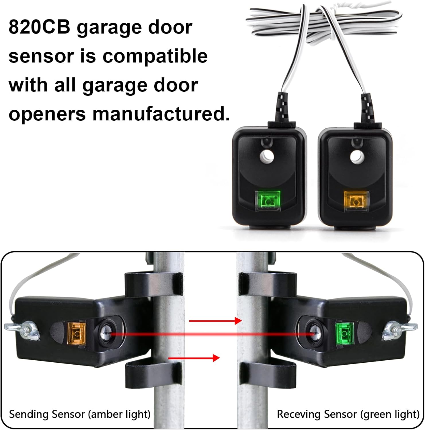820CB Garage Door Sensor, Safety Sensor Brackets Kit Compatible with Chamberlain Liftmaster Sears Craftsman Garage Door Opener Made After 1997. Replacement 41A5034 G801CB-P 801CB 041-0136
