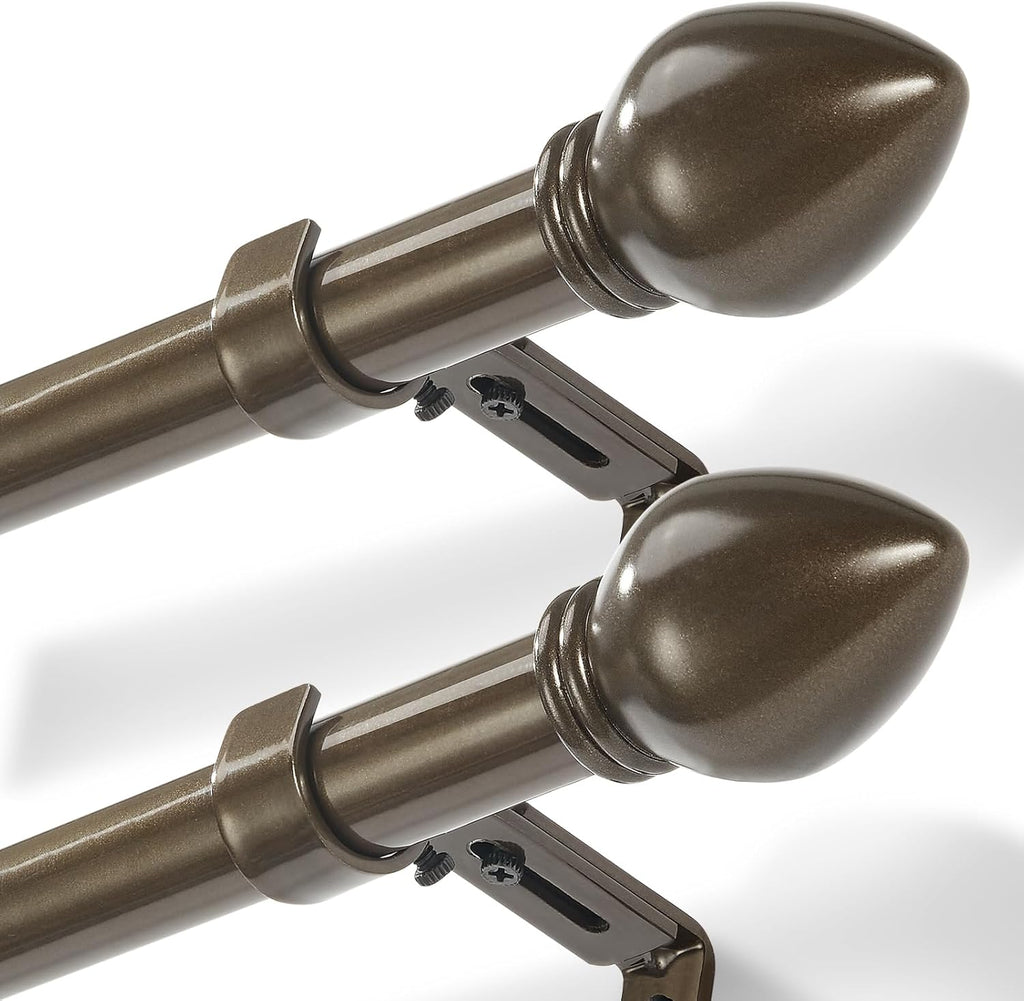 Curtain Rods for Windows 16 to 150 inches, Curtain Rod Max Adjustable Length to 158 in, Drapery Rod 1 inch Diameter with Modern Knobs Finials (Brown, 16" to 150" - Set of 2)