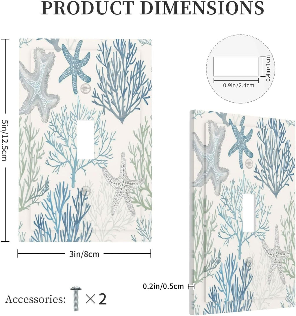 Decorative Light Switch Cover Ocean Beach Theme Starfish Seashell Coral 1 Gang Single Toggle Device Electrical Faceplate Switchplates Decorator Outlet Wall Plate For Bathroom Kids Room