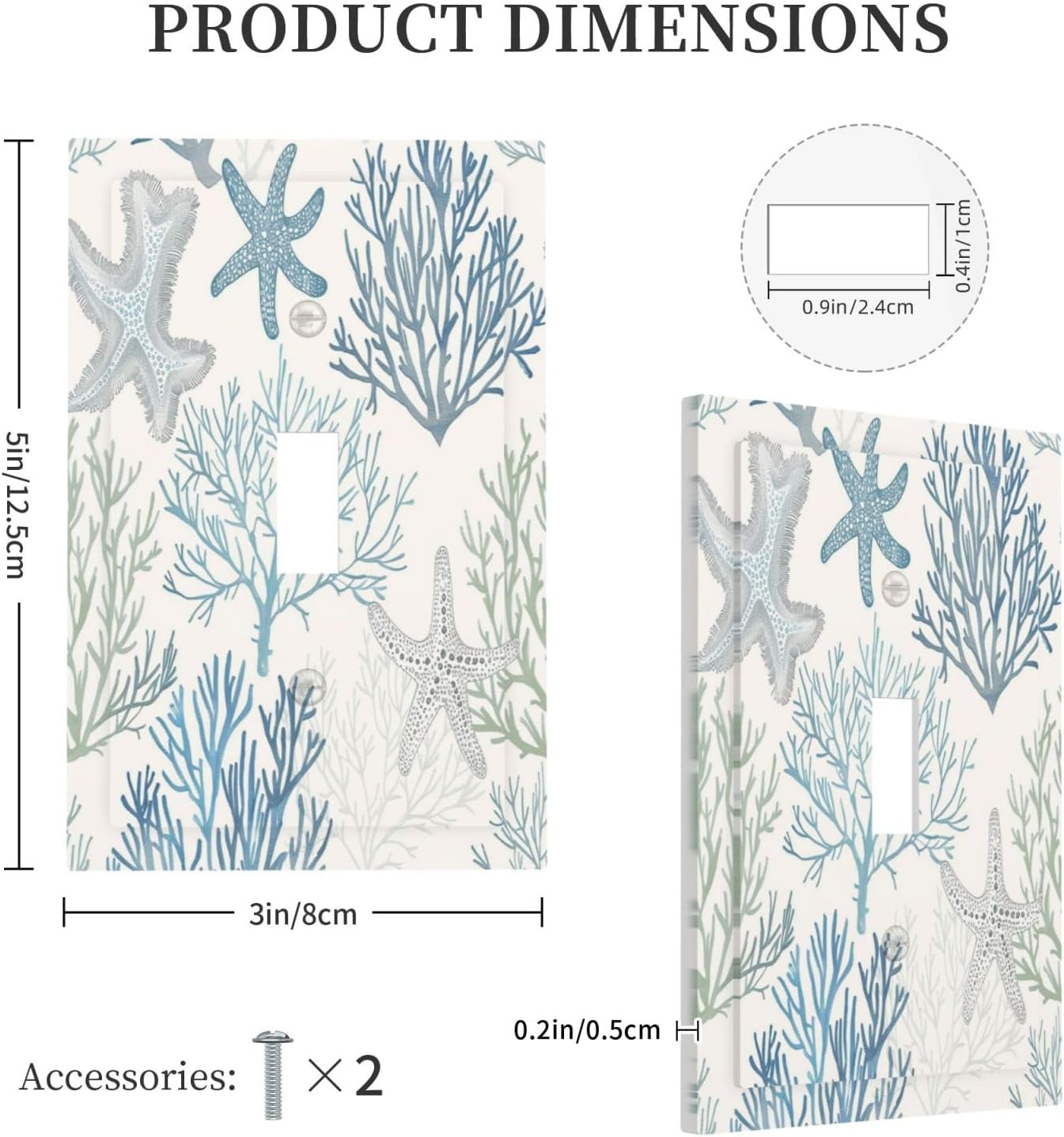 Decorative Light Switch Cover Ocean Beach Theme Starfish Seashell Coral 1 Gang Single Toggle Device Electrical Faceplate Switchplates Decorator Outlet Wall Plate For Bathroom Kids Room