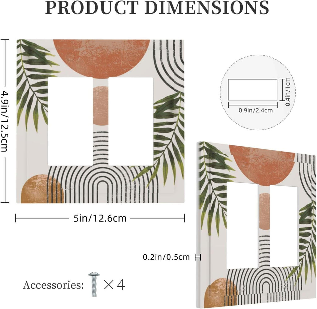 Beautiful Boho Mid Century Large Archs Sun Leaves Plants Decorative Outlet Covers 2 Gang Double GFCI Rocker Electrical Wall Panels Light Switch Cover Plate for Bedroom Living Room Decor