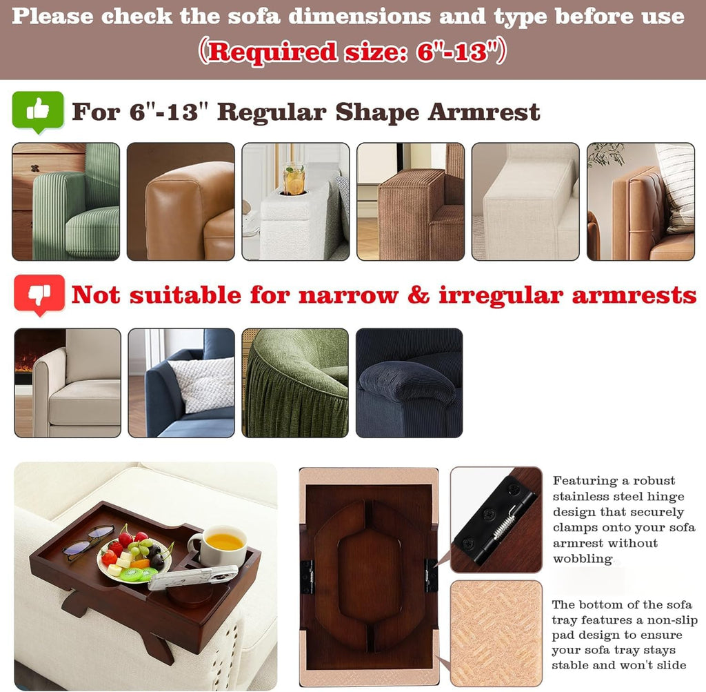 Couch Cup Holder Tray, 15.4"x9.9" Large 4 in 1 Couch Armrest Table with 360°Rotated Phone Holder, Non-Slip Clip on Side Table for Drinks/Remote/Snacks, Ideal Gift for Husband, Wife, Parents
