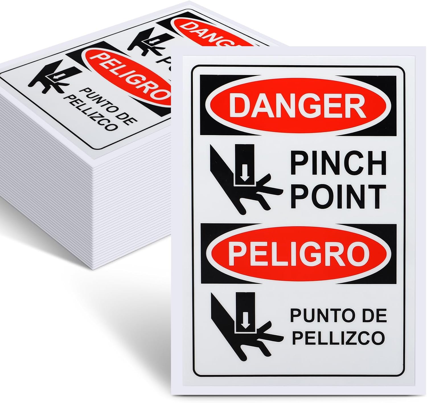 100 PCS Danger Pinch Point English + Spanish OSHA Label Decal - 5 x 3.5 Inch Bilingual Safety Warning Label Decal Vinyl for Machinery Equipment Industrial Warehouse
