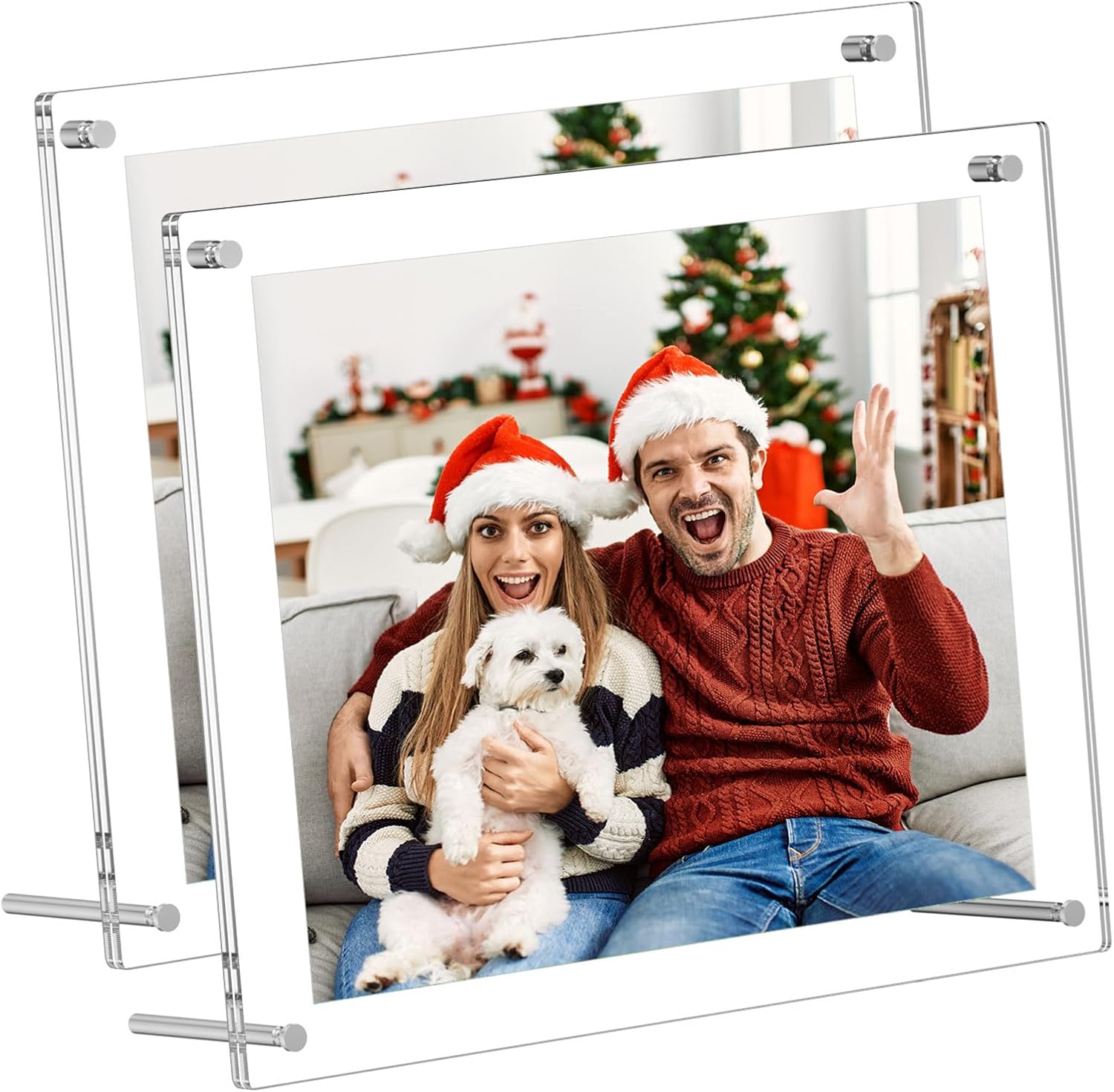 AITEE 11x14 Acrylic Picture Frames 2 Pack, Clear Desk Picture Frames with Stand, Modern Frameless Floating Frames Lucite Transparent Square Cubes Frame for Wall & Desktop Display Gift for Home Office