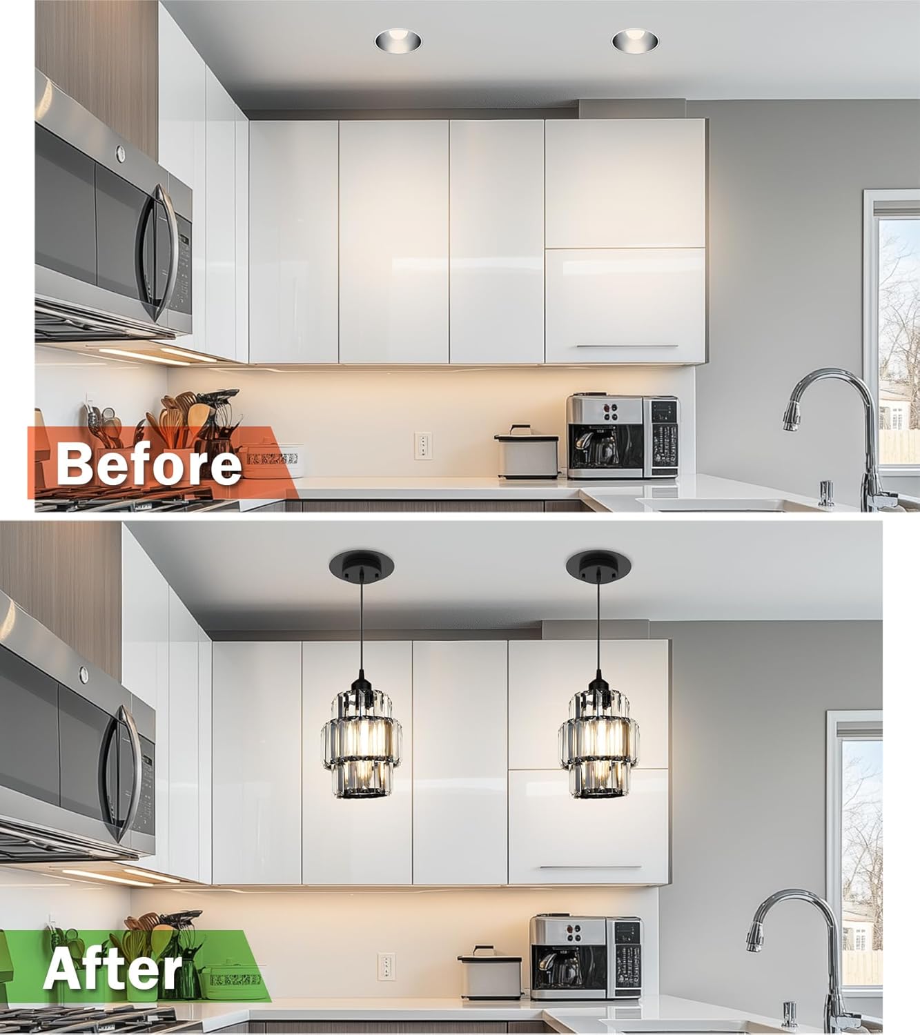 Recessed Can Light Conversion Kit for 5" and 6" Ceiling Fixtures - Pendant/Hanging Light Upgrade, Compatible with Ceiling Fans, Includes 7¾" Flat Steel Medallion, Black Finish