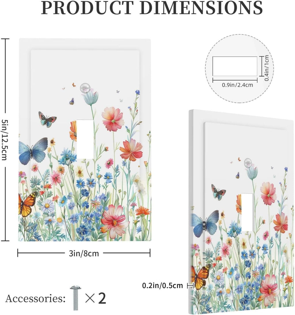Decorative Light Switch Cover Plate Rustic Wildflower Blue Pink Floral Butterfly 1 Gang Single Toggle Wall Plates for Electrical Outlets Outlet Covers Switch Plate Covers for Home Decor