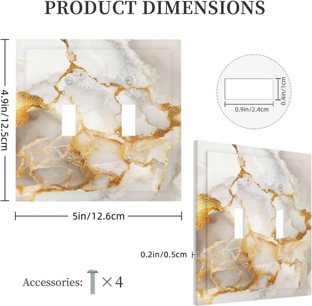 Gold Marble Crack Simple Abstract Print Decorative Switch Plates 2 Gang Double Toggle Outlet Light Switch Cover Wall Plate Electrical Faceplate for Bathroom Kitchen Home Decor