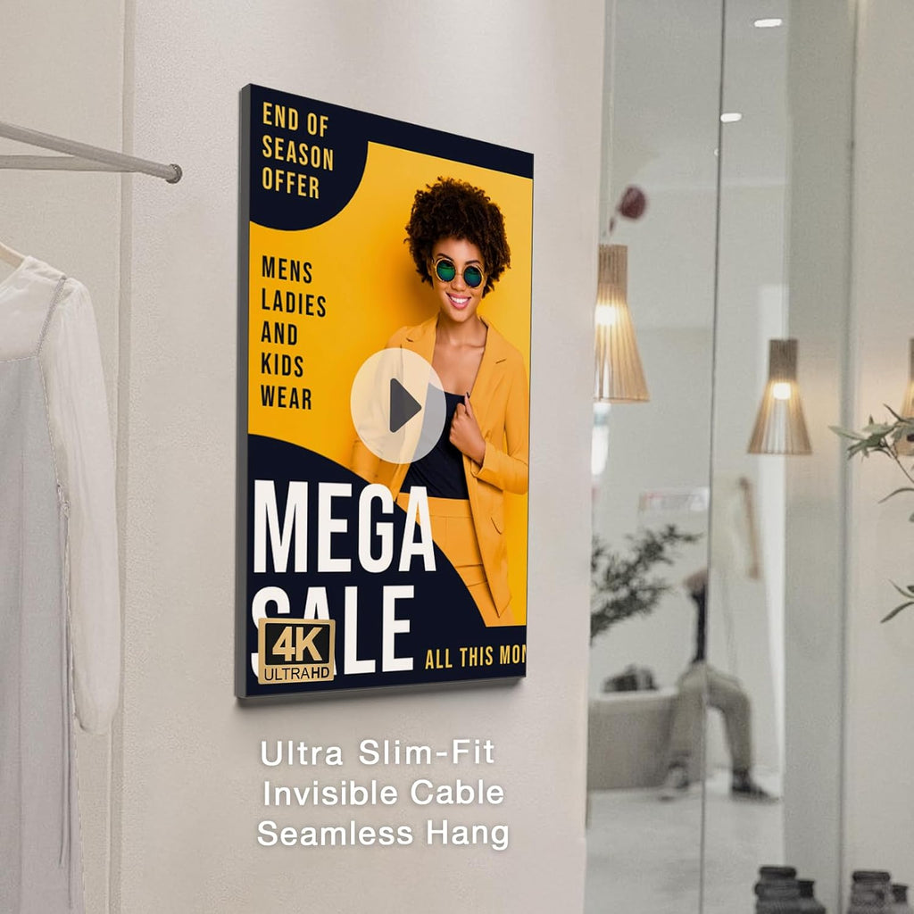 85inch Ultra-Slim Bezel-Less Digital Signage Display 4K HD 700 Nits Wall-Mountable Digital Signage Monitor 4+64G Android System HDMI Connectivity Ideal For Wayfinding Advertisingand More