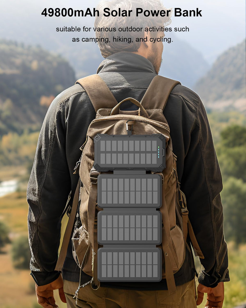 Solar Charger Power Bank 49800mAh with 4 Built-in Cables & 4 Foldable Panels, PD22.5W Fast Portable Phone Charger, External Battery Pack with USB-C in/Output & Flashlight for Outdoor Camping