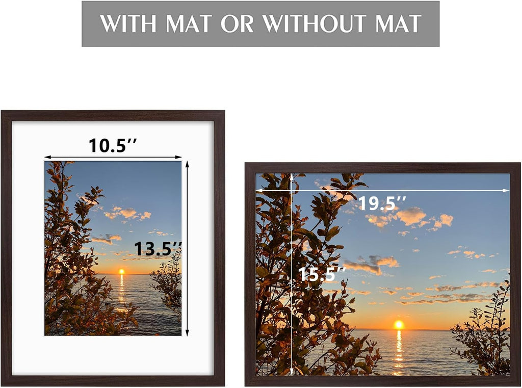 Golden State Art, 16x20 Picture Frames with Mat for 11x14 or 16x20 Picture Collage Gallery Wall Frame with Real Glass, Brown, 2 Pack