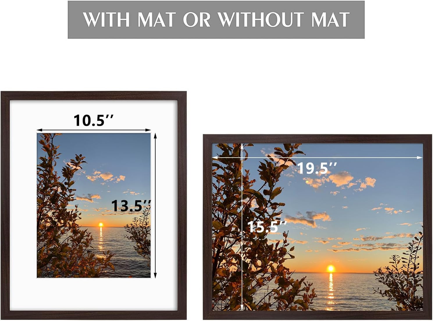 Golden State Art, 16x20 Picture Frames with Mat for 11x14 or 16x20 Picture Collage Gallery Wall Frame with Real Glass, Brown, 2 Pack