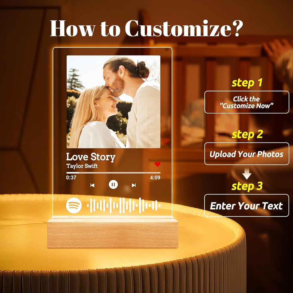 Custom Spotify Plaque, Personalized Acrylic Song Plaque Photo Frame, Custom Picture Frames, Personalized Anniversary Valentines Day Gifts for Women Men Him Her Girlfriend Boyfriend Couple Wife
