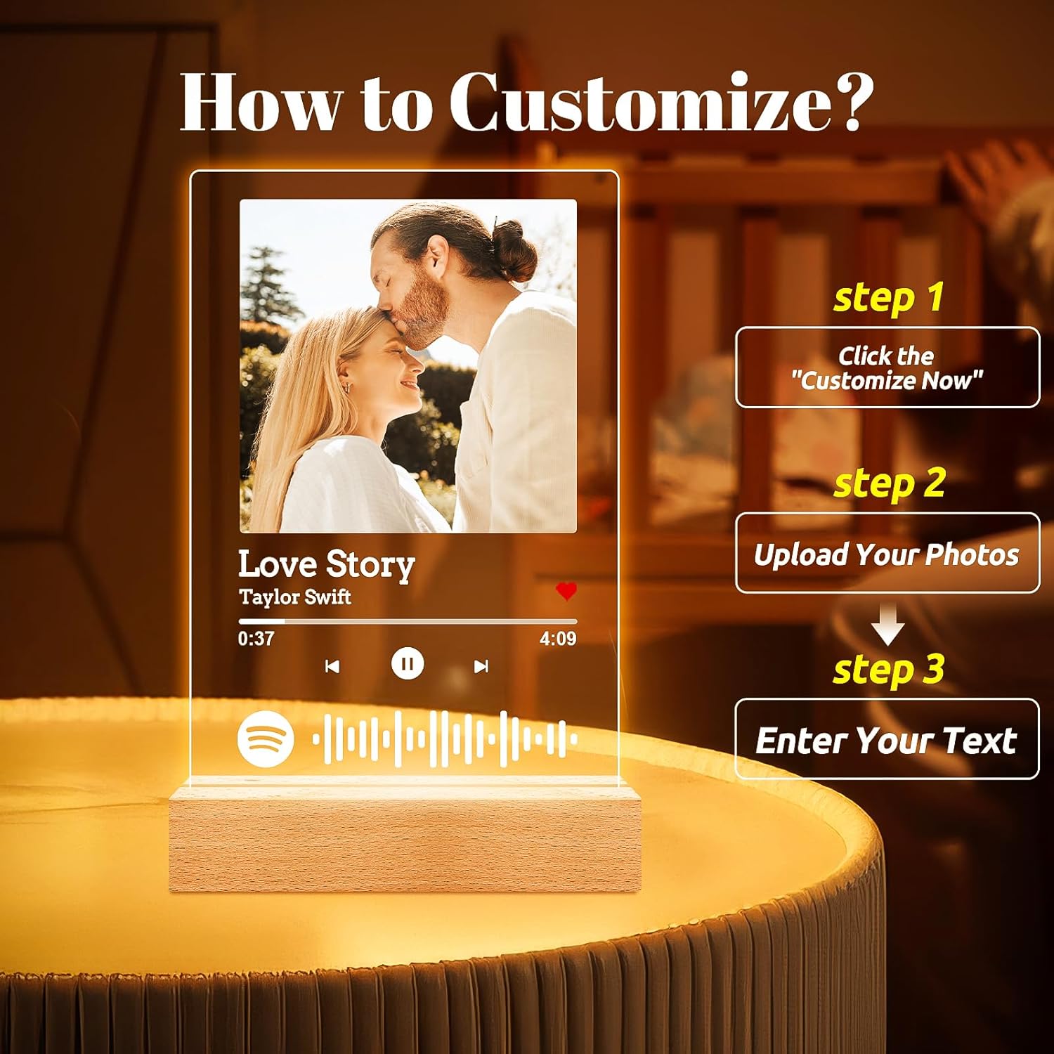 Custom Spotify Plaque, Personalized Acrylic Song Plaque Photo Frame, Custom Picture Frames, Personalized Anniversary Valentines Day Gifts for Women Men Him Her Girlfriend Boyfriend Couple Wife