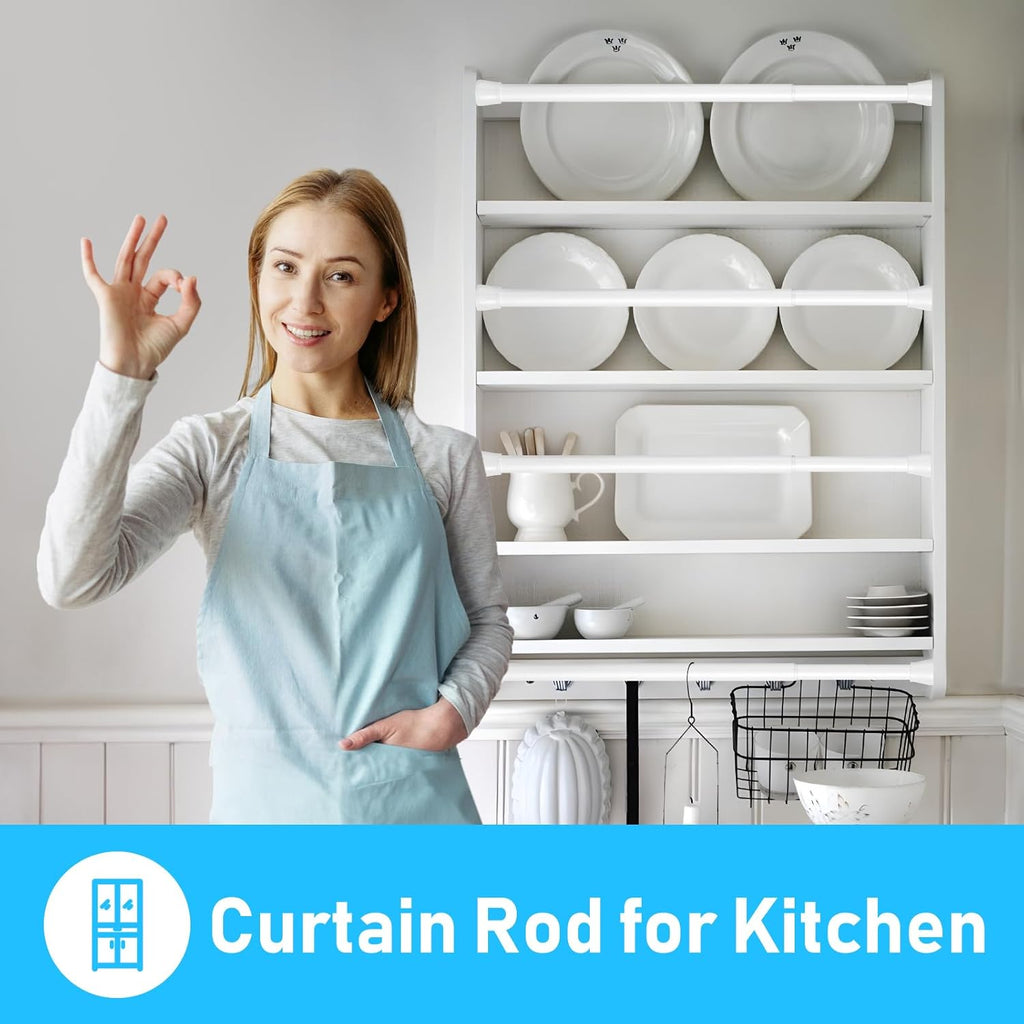 White Tension Rod 16 To 26 Inch Spring Curtain Rod Adjustable Short Curtain Rod No Drilling Short Tension Rod Extendable Small Spring Tension Rods For Closet Cupboard Bars Refrigerator