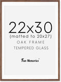 Fun Memories 22x30 Oak Wood Picture Frame, 22"x30" Poster Frame for Wall, 22x30 Picture Frame with Mat for 20x27, Solid Oak Wood Photo Frame 22 x 30 with Tempered Real Glass (Walnut Color, 1 Pack)