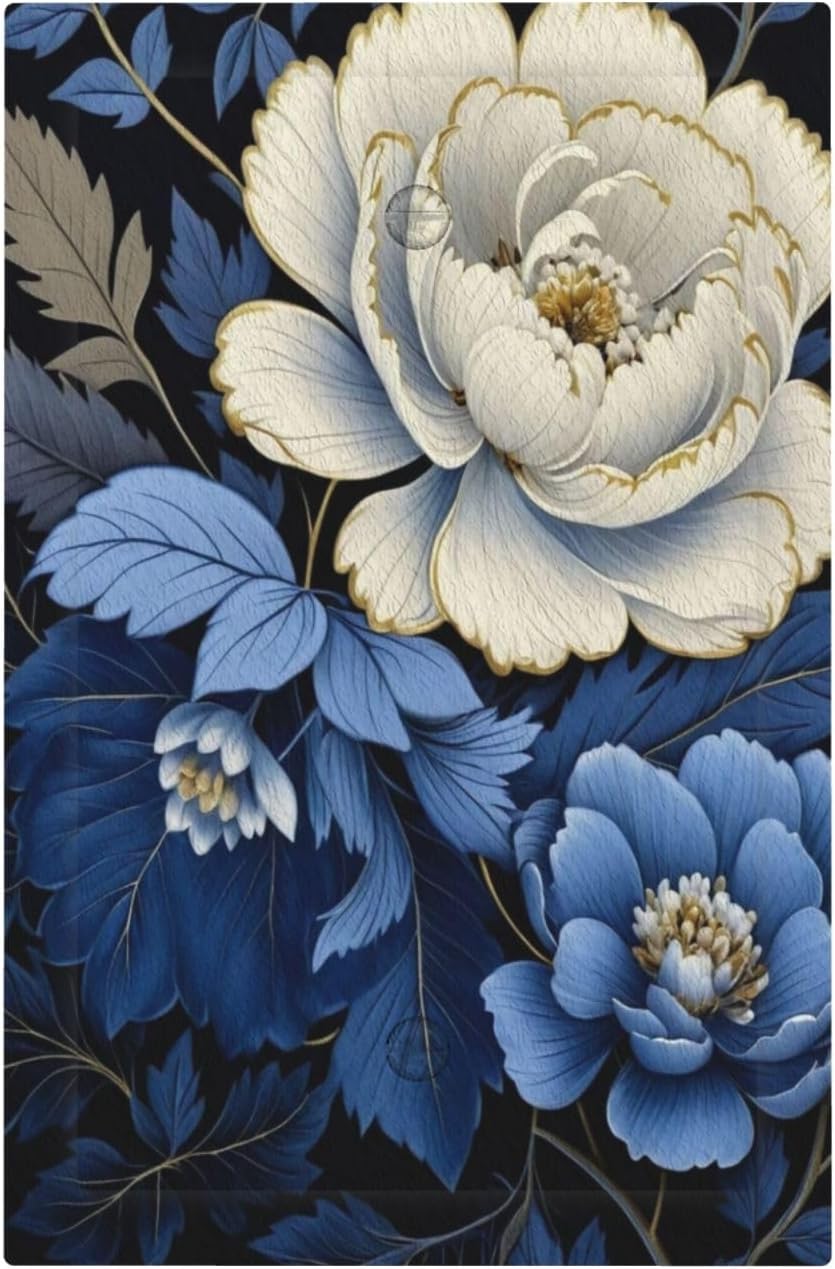 Blue White Flowers Light Switch Covers No Device Wall Plate 1 Gang Decorative Blank Switchplate Electrical Faceplate for Country Living Bedroom Decor