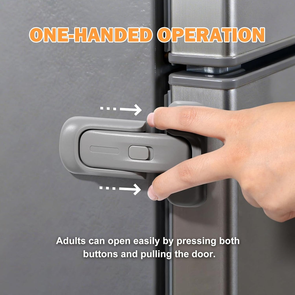 CLYMENE Child Proof Fridge Lock, Auto-Locking Refrigerator Door Latch with One-Hand Operation | No Keys or Straps | Keeps Freezer Secure from Kids & Pets – Grey