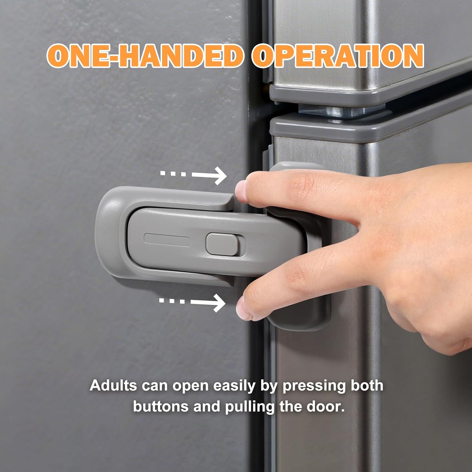 CLYMENE Child Proof Fridge Lock, Auto-Locking Refrigerator Door Latch with One-Hand Operation | No Keys or Straps | Keeps Freezer Secure from Kids & Pets – Grey