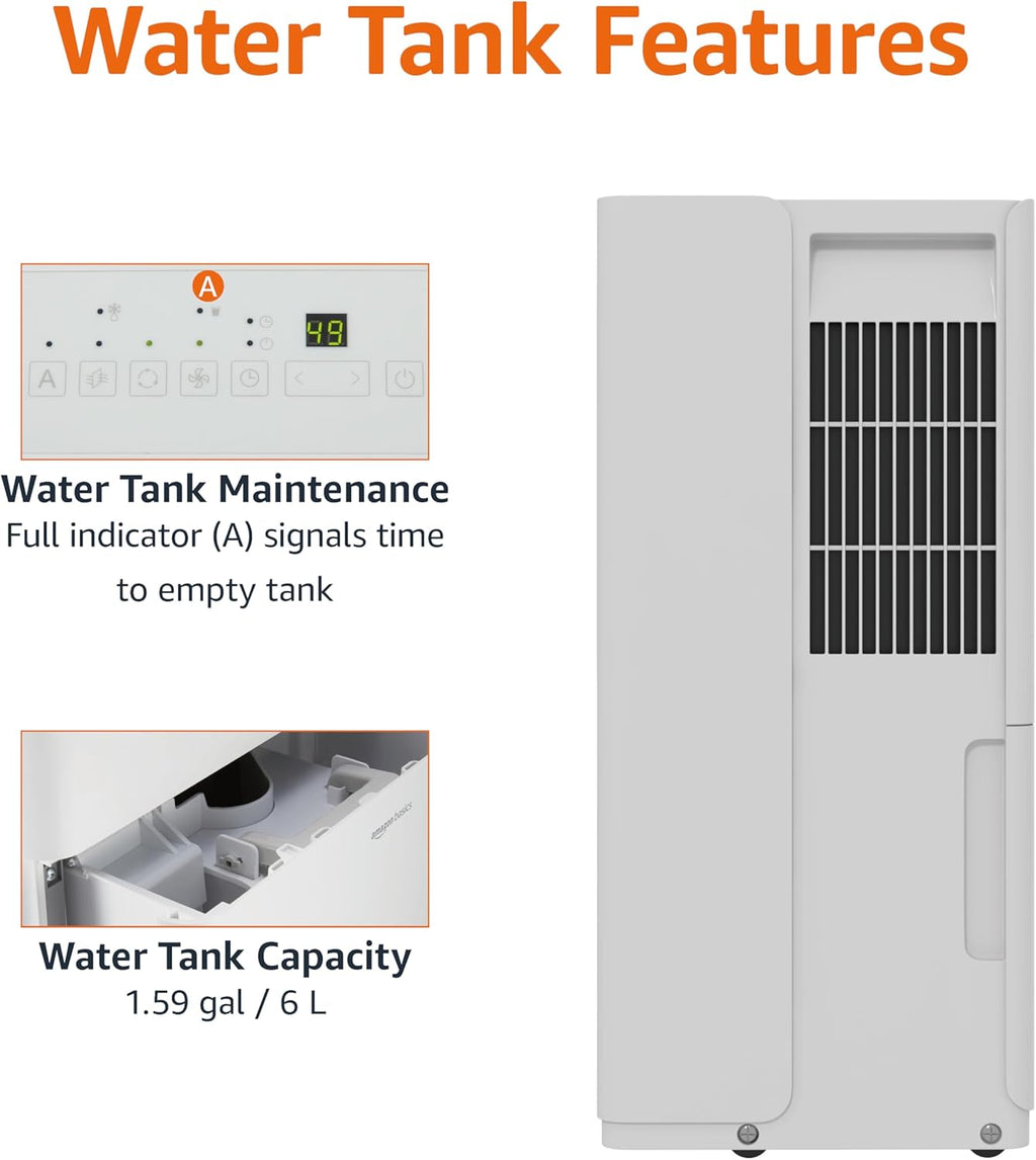 Amazon Basics Large Dehumidifier for Rooms, Energy Star Certified, Effectively Reduces Humidity, Timer, Auto-Defrost, Overflow Protection, up to 2500 SFT, 35 Pint, White