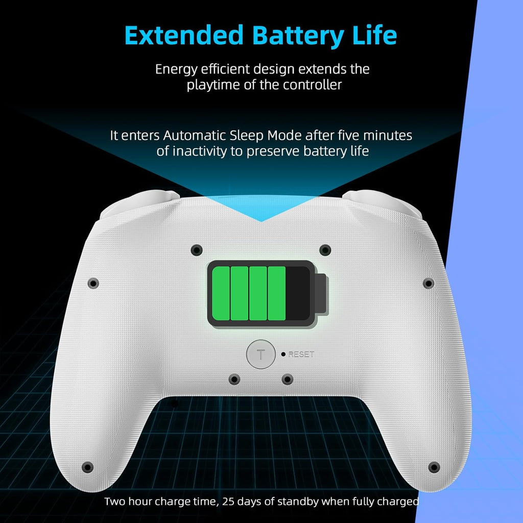NexiGo Wireless Controller (No Deadzone) for Switch 2 and Switch, Extra Controllers for Nintendo Switch Controllers, Bluetooth Switch Controller, Turbo and LED Light (White & Blue)