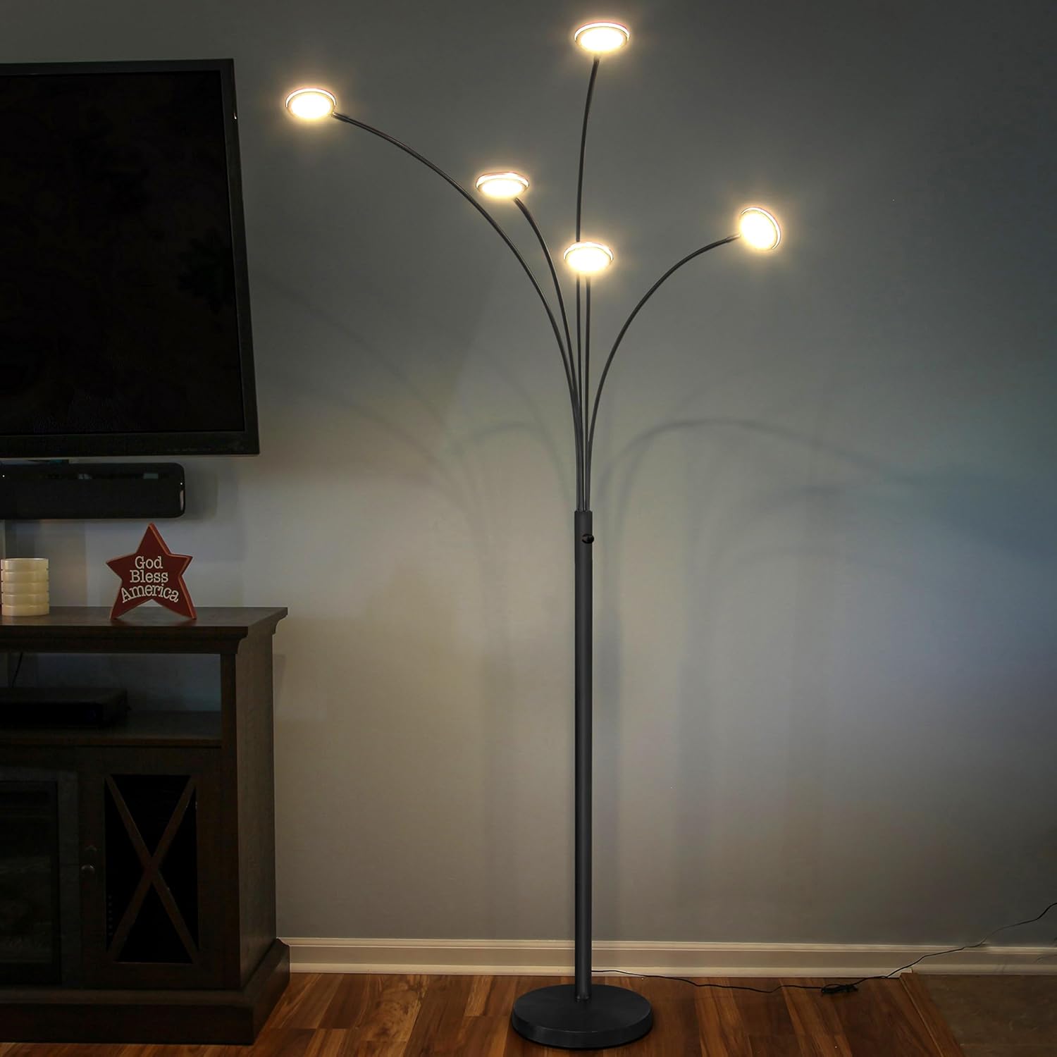 Brightech Orion Arc Floor Lamp for Living Room, Dimmable Tree Floor Lamp with 5 Adjustable Arms, Multi-Head Standing Lamp with Flexible Rotating LEDs for Bedroom - Bright Hanging Lighting - Black