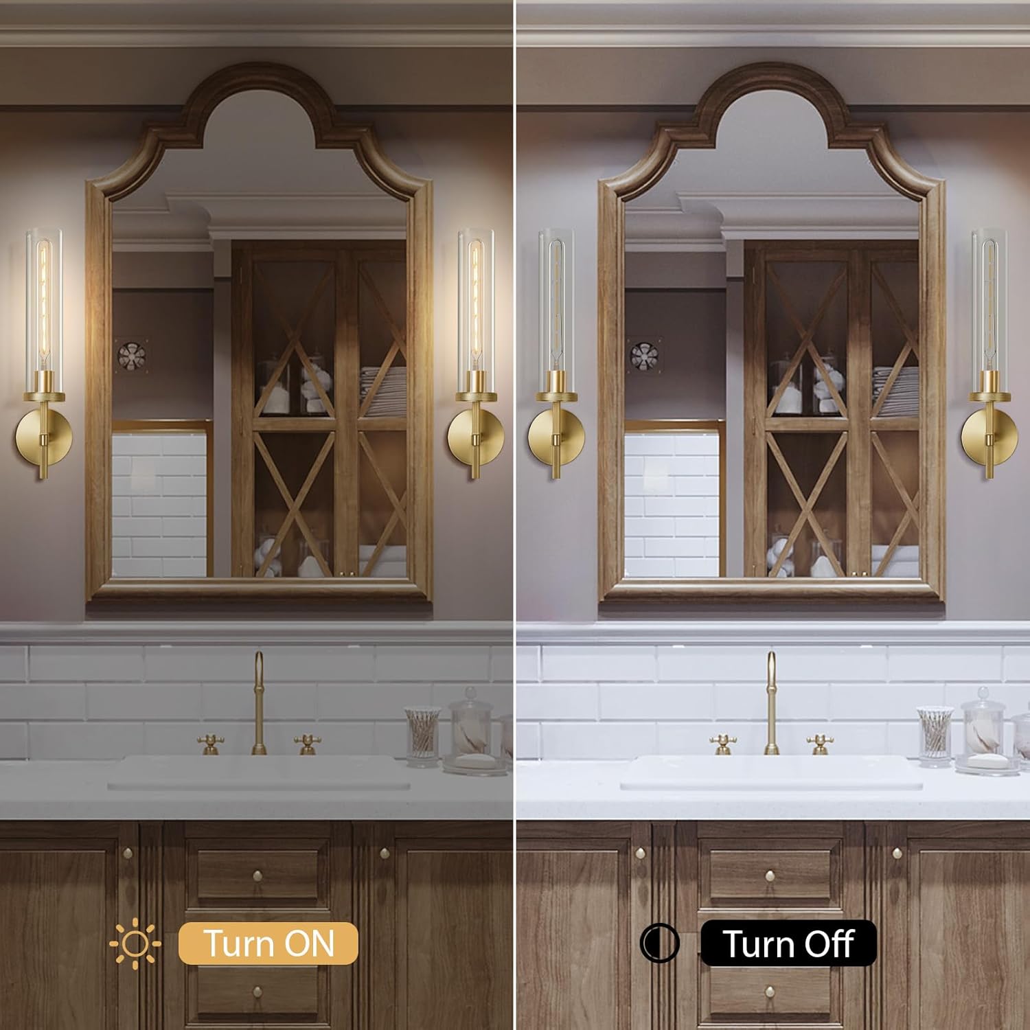Antique Gold Wall Sconce 19.48" Modern Luxe Wall Lighting with Clear Glass Tube, Living Room Bedroom Bathroom Mirror Sconces, Staircase Decor Hallway Lamp Fixture(Including Bulb)