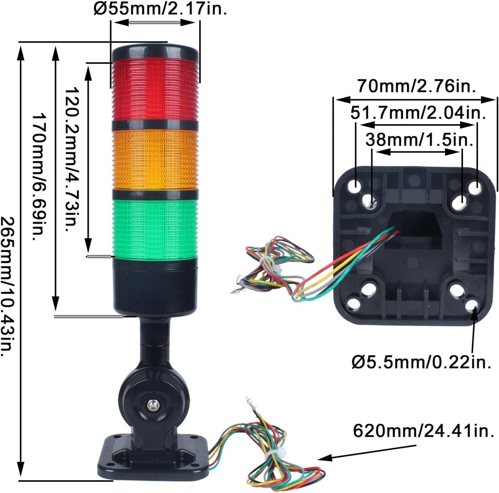 Led Signal Tower Stack Lights, Industrial Signal Warning Lights, Column Tower Lamp with Rotatable Base, Steady/Flashing Switchable,12V 24V DC(3-Layer, no Buzzer) Black