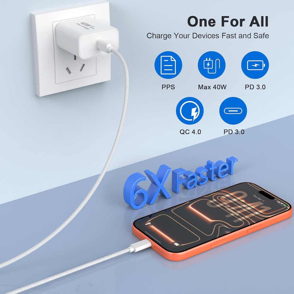 iPhone 17 Pro Max Charger Fast Charging, 40W USB C iPhone 17 16 15 Fast Charger Block with 10FT Long Woven Type C Charging Cable Cord for iPhone 17/17 Pro Max/17 Pro/Air/16/16 Pro Max/15/15 Pro Max