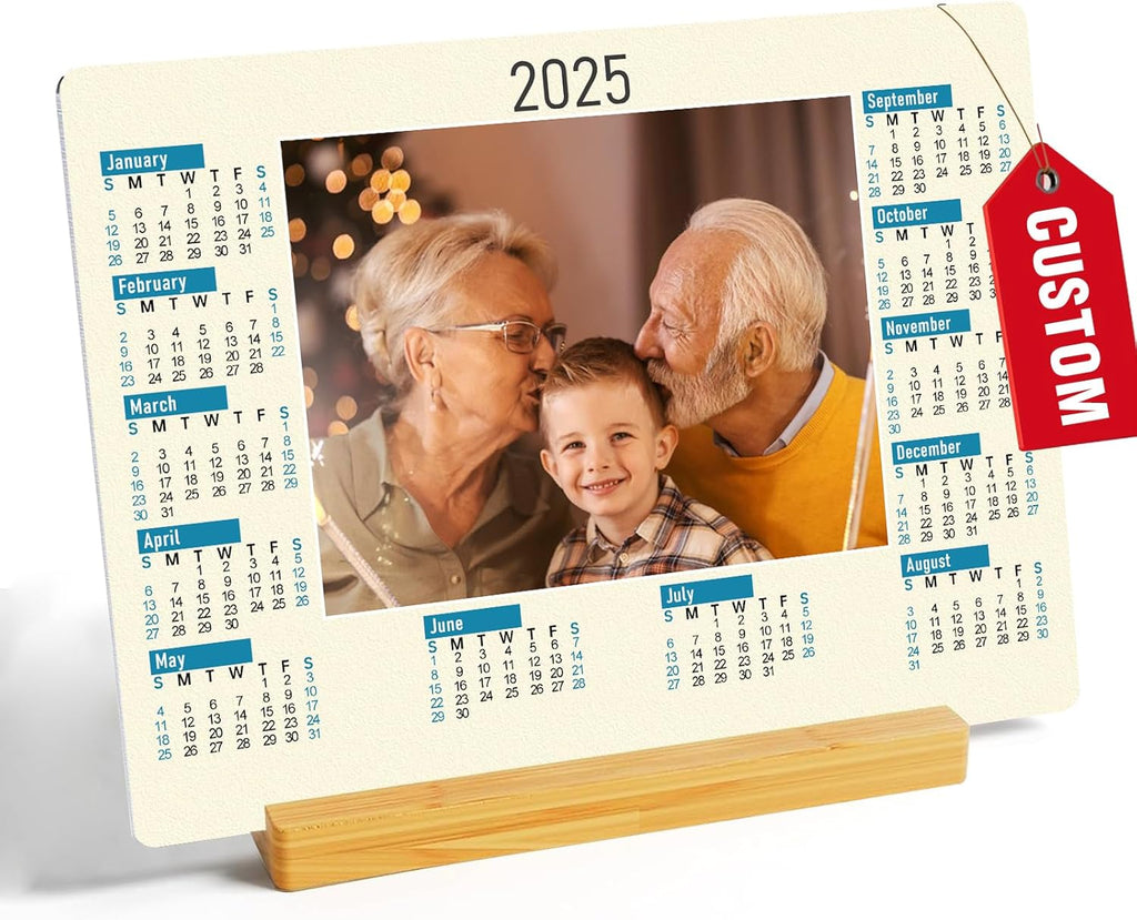 Custom Photo Prints - Metal Desktop Picture Frame with Photos & calendar & Wooden Base Personalized Gifts for Family Friends and Lovers, Optional Multiple Sizes