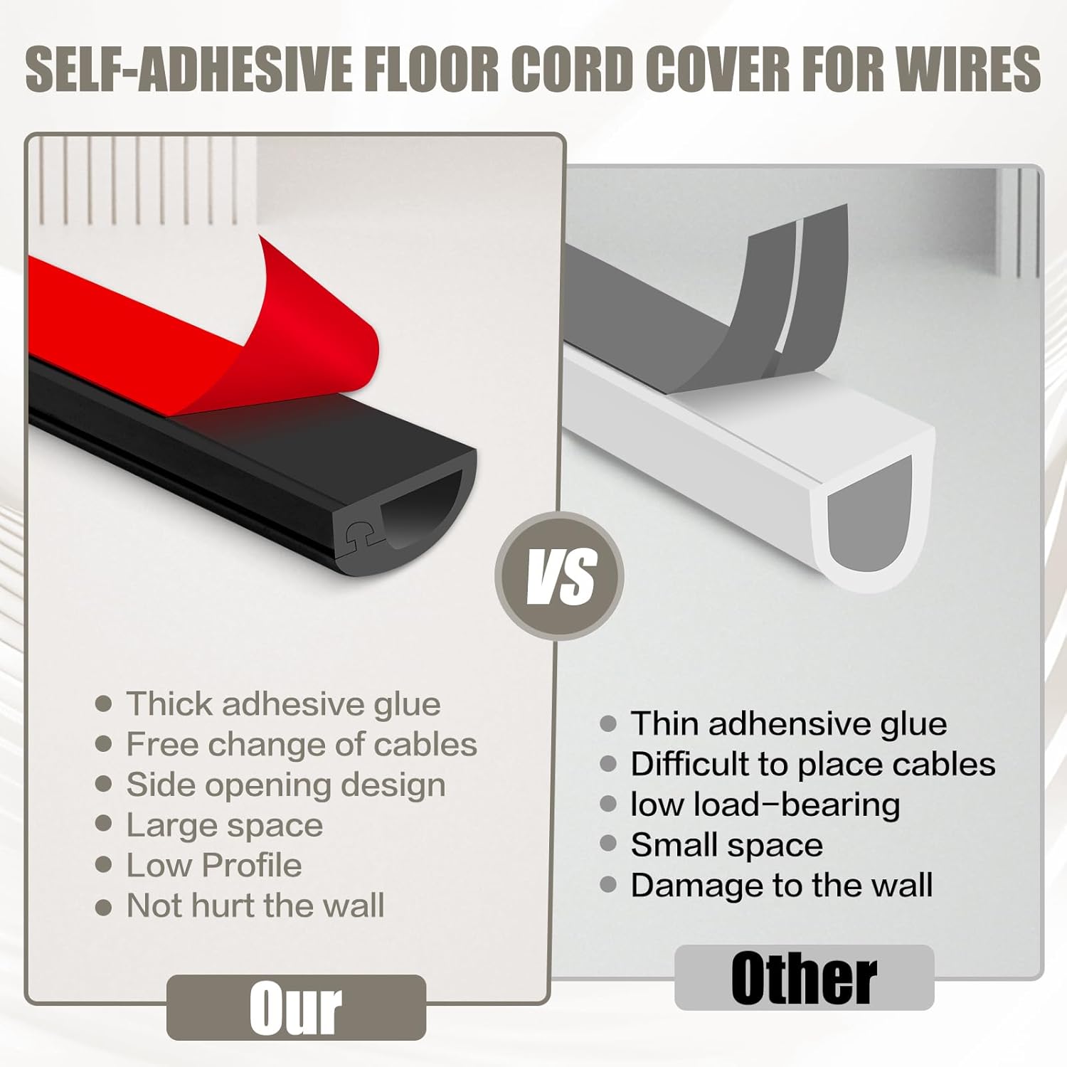 Silicone Wall Wire Hider, Side Open Wire Covers for Cords on Wall, 3.3FT Self-Adhesive Flexible Cord Hider for Mounted TV, Home Office, Cavity 0.63" W x 0.31" H
