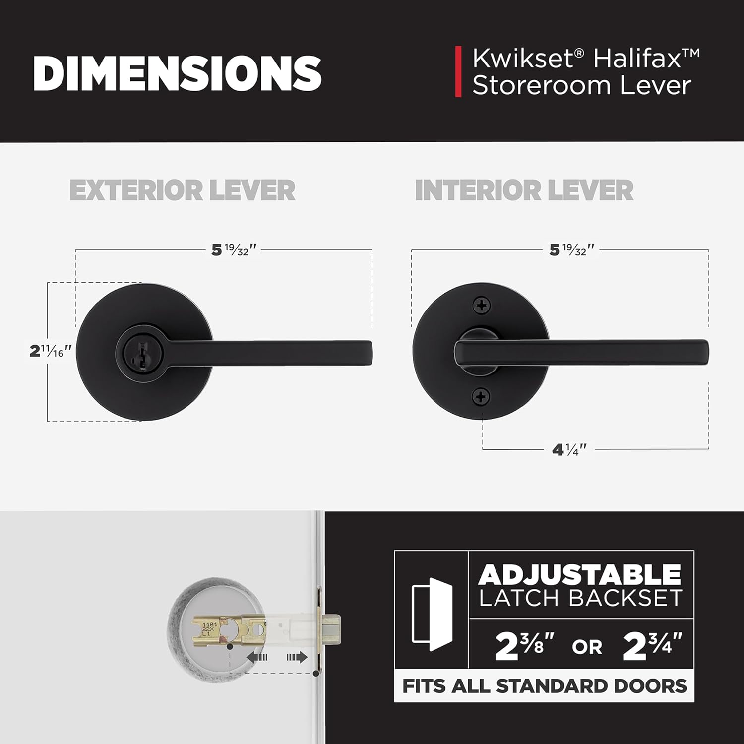 Kwikset Halifax Keyed Storeroom Entry Door Handle with Lock and Key, Secure Keyed Reversible Lever Exterior, Front Entrance and Bedrooms, Matte Black, Pick Resistant SMT Rekey Security and Microban