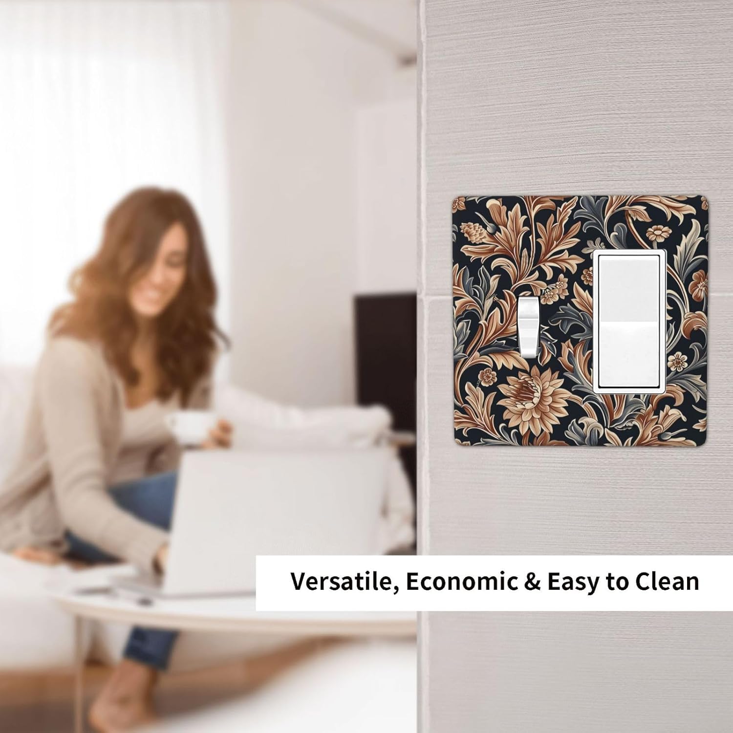 Outlet Covers Vintage Grey Plant Leaves Brown Flowers 1 Toggle 1 Rocker Combination Decorative Wall Plate Electrical Switch Plates Light Switch Cover Plate for Bedroom Home Decor