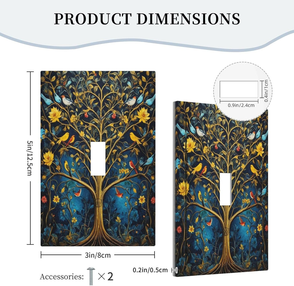 Decorative Switch Covers Plate Gold Tree With Birds Flowers on Branches 1 Gang Wall Plate Oversized Single Toggle Wall Cover Plate Jumbo Electrical Light Switch Plate Faceplate for Home Decor