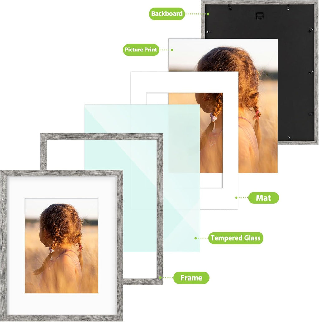 Golden State Art, 16X20 Picture Frame with Mat for 11X14 - High Definition Glass Wall Mounting Horizontal Vertical Display (Gray, 2 Pack)