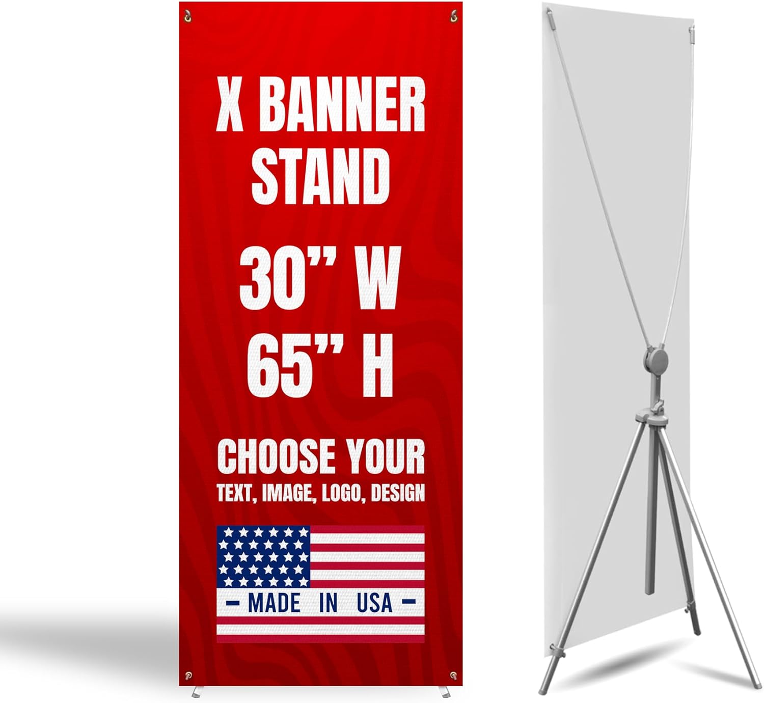 Custom X-Stand Banner with Adjustable Tripod (30”x65”) by BCB Print | Personalized Cross Stand Banner for Advertising & Trade Shows | HD Print Vertical Stand | Express Dispatch+Ship/Made in USA