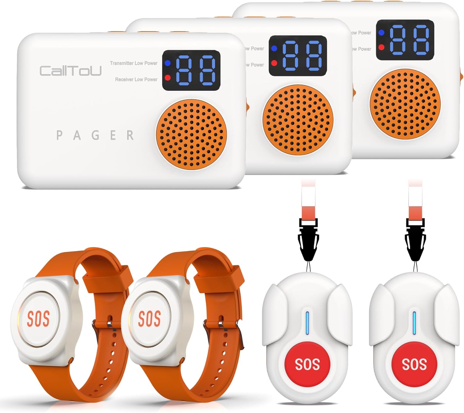 CallToU Caregiver Pager Wireless Wristband Call Buttons Elderly Monitoring SOS Alert System Pager for Elderly with Vibrate Digital Display Nurse Call Bell for Seniors/Patients Panic Emergency Bell